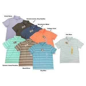 MEMBERS MARK ACTIVE PERFORMANCE MEN'S Strech Limo/Grey STRIPED POLO‎ SHIRT SMALL